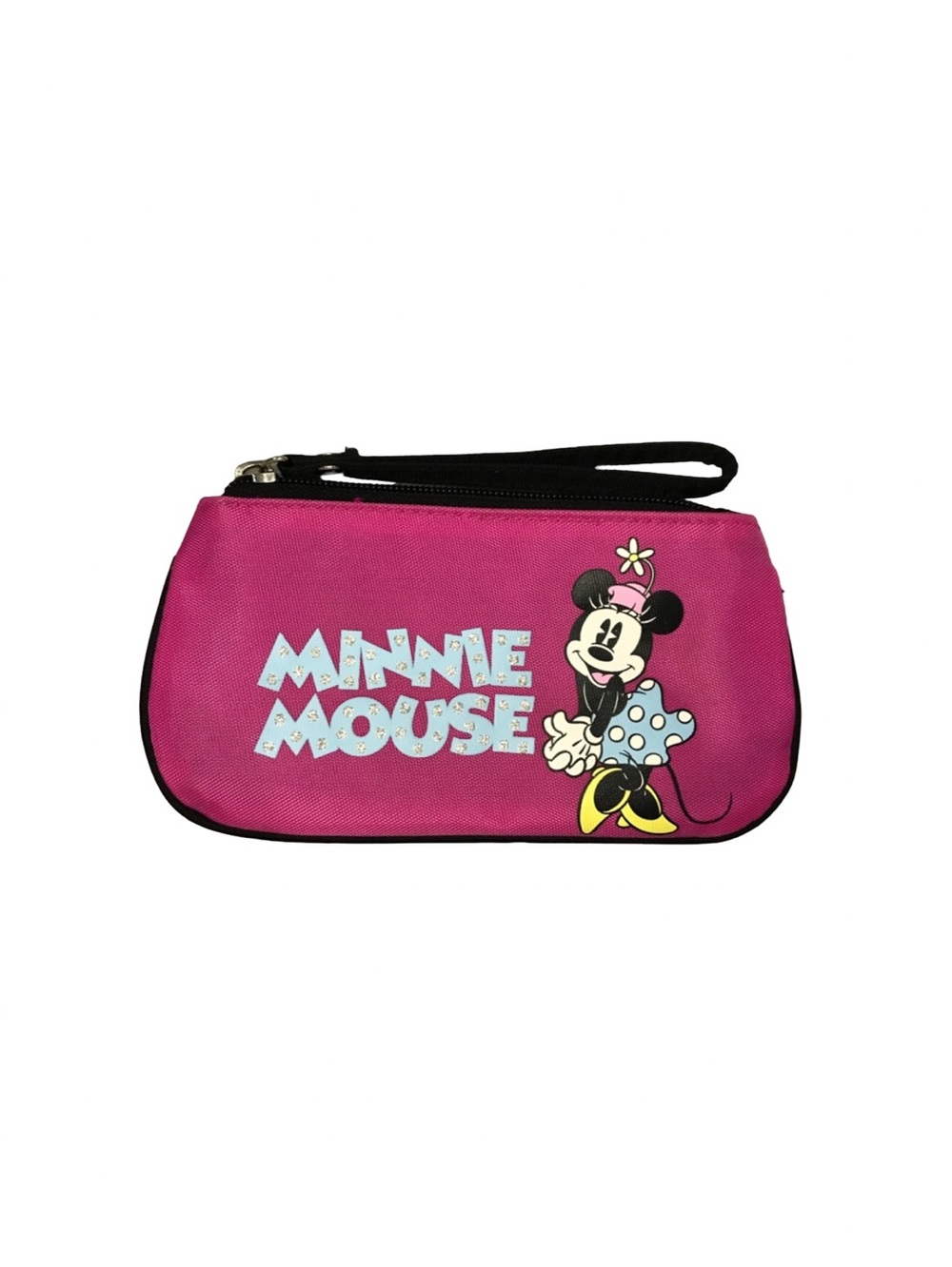 Walt Disney Minnie Mouse Pink Nylon Type Wristlet Clutch Studded Name